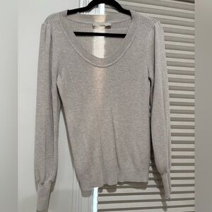 LOFT Light Gray Ribbed Scoop Neck Sweater